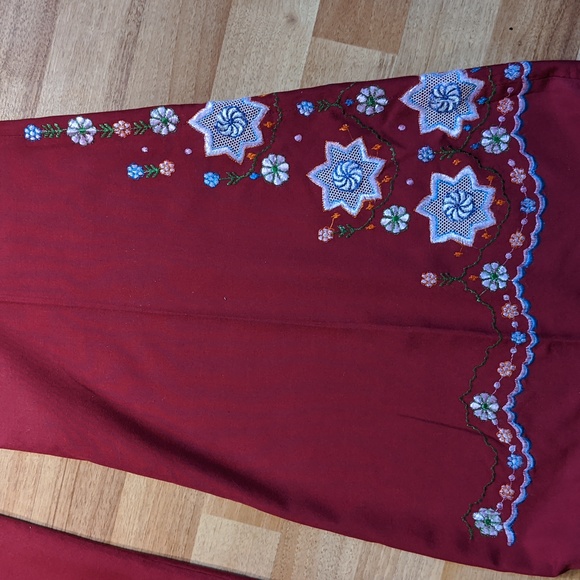 Vintage 1970's handmade burgundy flared embroidered bellbottoms - Picture 2 of 6